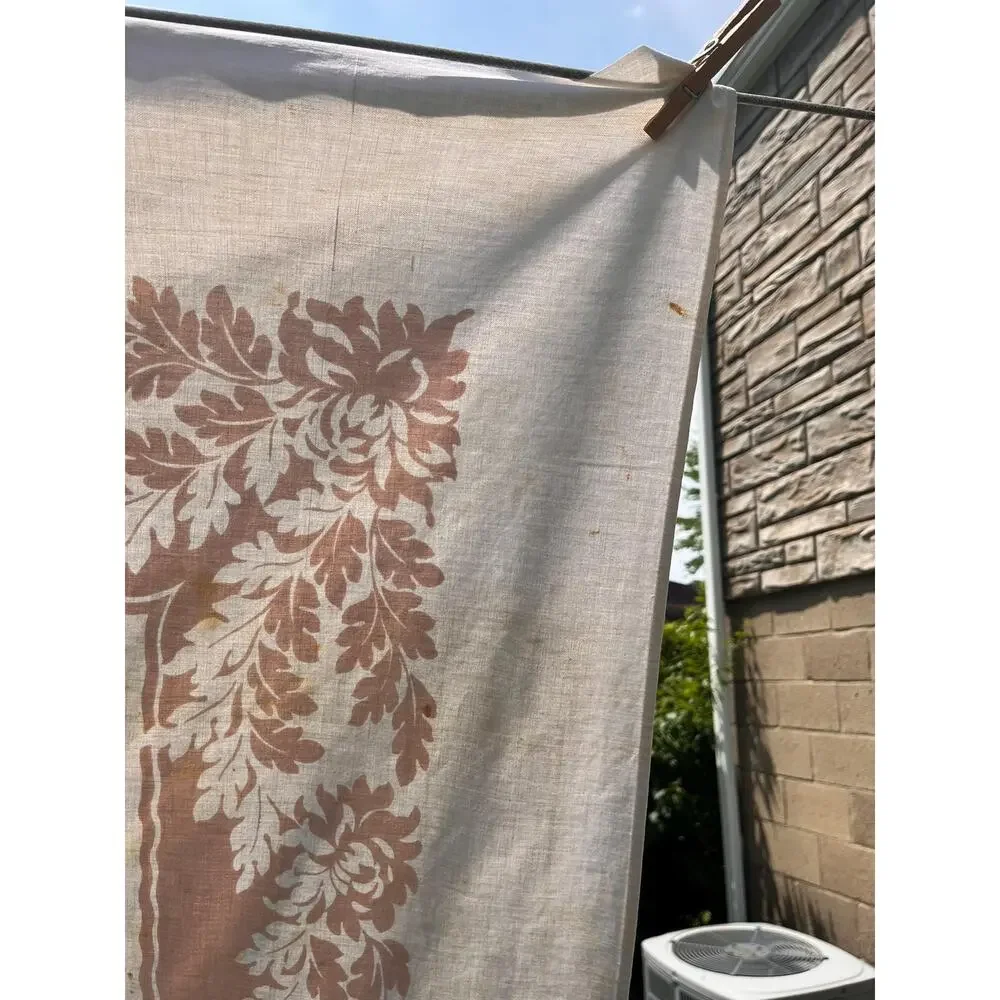 Vintage Tablecloth with Red and Pink Roses and Leaves